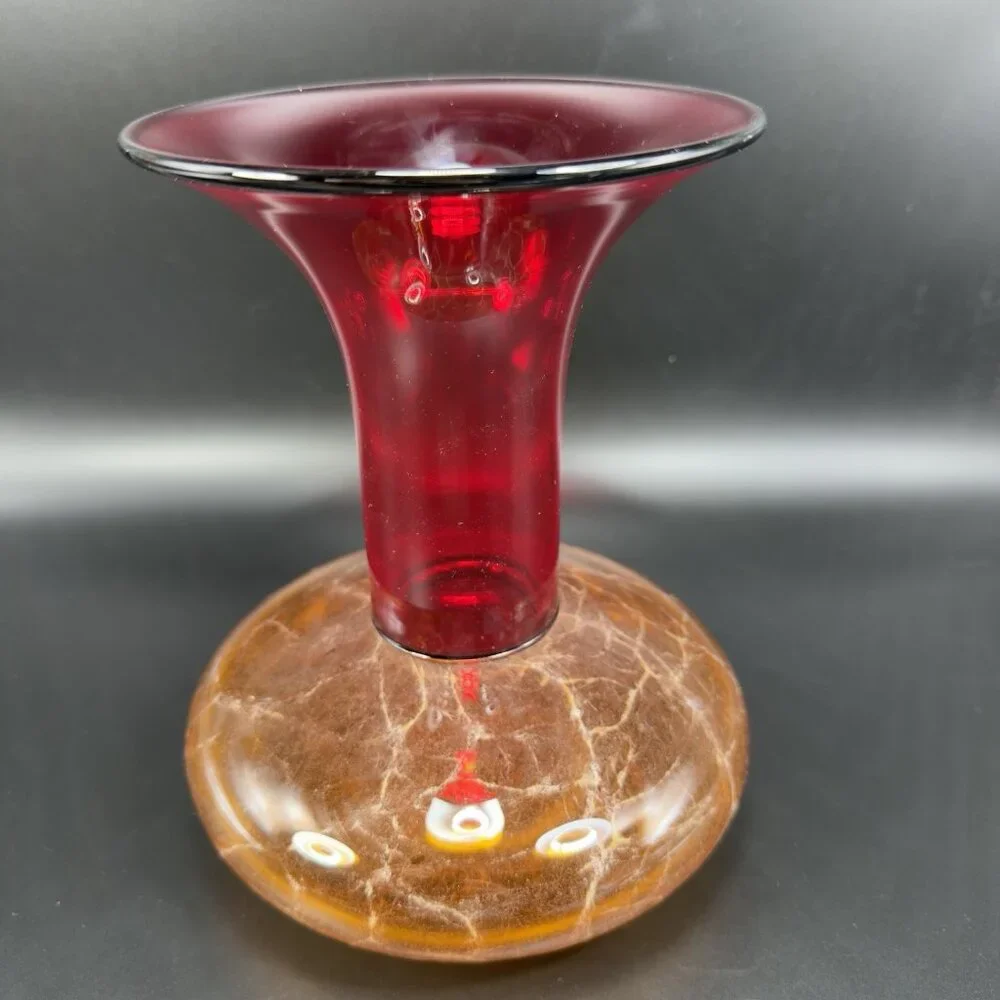 2003 K Piper Hand Blown Studio Art Glass‎ Vase Vessel Marbling Pattern Hand Made